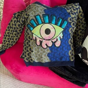 Amazing sequin vintage Colorful Eye patch Sweater S/M